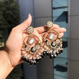 Anouk Gold-Plated Artificial Stones Studded & Beads Beaded Contemporary Drop Earrings image 3