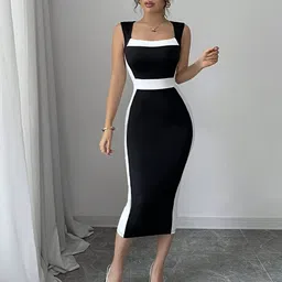 Outzidr Women Square Neck Bodycon Midi Dress image 1