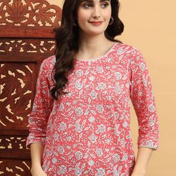 Anouk Rustic Women Floral Printed Gotta Patti Pure Cotton Gotta Patti Kurti-picture-2