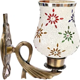 1ST TIME Multicoloured & White Printed Metal Traditional Frustum Shaped Wall Lamp-picture-13