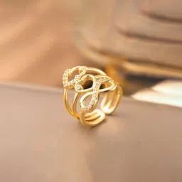 Jewels Galaxy Stainless Steel Gold-Plated Crystals Studded Adjustable Finger Ring image 3