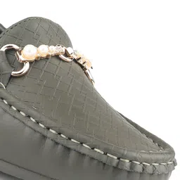 FOOTLABB Women Textured Square Toe Slip-On Loafers With Buckles image 4