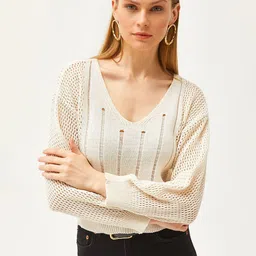 Olalook Women V-Neck Long Sleeves Cotton Top-image-56