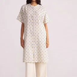 Ganga Floral Printed Band Collar Cotton Linen Tunic With Palazzo image 3