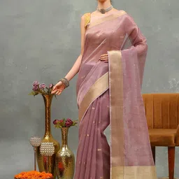 Meena Bazaar Checked Woven Design Zari Saree-image-36