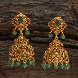 Kushal's Fashion Jewellery Gold-Plated Dome Shaped Artificial Stones Beads Antique Jhumkas-picture-29