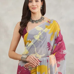Janasya Abstract Printed Pure Georgette Saree with Blouse Piece image 5
