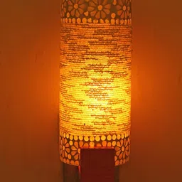 1ST TIME White & White Textured Wood Cylinder Shaped Wall Lamp image 5