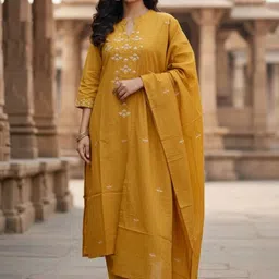 C J Enterprise Women Embroidered Regular Kurta with Trousers & With Dupatta-picture-38