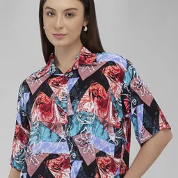 IZEL Floral Print Shirt Style Crop Top-picture-24