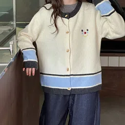 LULU & SKY Girls Colourblocked Cardigan with Embroidered Detail image 3