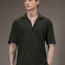 Banana Club Men Textured Printed Cuban Collar Casual Shirt-picture-11