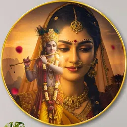 Livin'luxe Yellow & Red MDF Radha Krishna Divine Love Round Wall Art 58 cm x 58 cm-picture-12