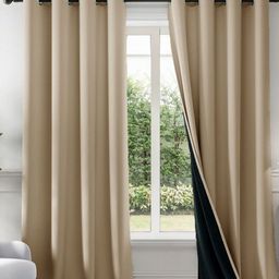 HOMEMONDE Beige & Black Set of 2 Black Out Door Curtain-image-104