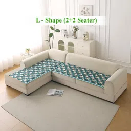 HOKIPO Florentina Series Pansies Teal 2 Pcs Holland Velvet L shape 6 Seater Sofa Cover-picture-14