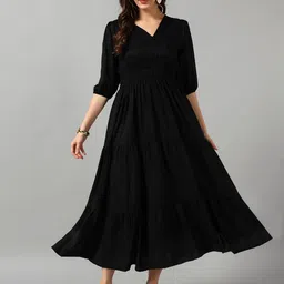 Raiyani Fashion V-Neck Gathered Or Pleated Casual A-Line Midi Dress-picture-33