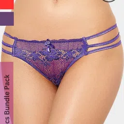 MYZA Women Pack Of 3 Microfiber Lace Mid-Rise Thongs-image-8