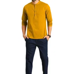 APEKTRA Band Collar Roll-Up Sleeves Slim Fit Short Kurta image 4