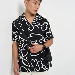 People Men Abstract Printed Cuban Collar Casual Shirt-picture-31