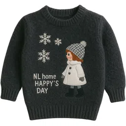 Rebiva Unisex Kids Printed Woollen Fuzzy Detail Pullover-picture-22