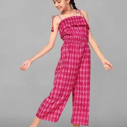 BAESD Girls Off-Shoulder Printed Capri Jumpsuit with Ruffles image 3