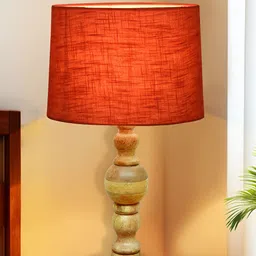 Homesake Red Wood Cylindrical Shaped Table Lamp with Bulb-image-49