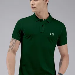 THE EG STORE Men Solid Polo Collar Cotton T-shirt image 5