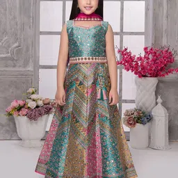 BAESD Girls Printed Mirror Work Tie and Dye Ready to Wear Lehenga & Blouse With Dupatta image 3