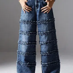 Miss Chase Women Wide Leg High-Rise Highly Distressed Heavy Fade Jeans-image-56