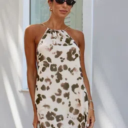 Outzidr Women Print Halter Neck A-Line Dress-picture-28
