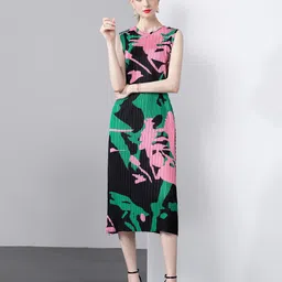 JC Collection Women Abstract Printed Round Neck Sleeveless Sheath Midi Dress-picture-31