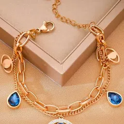 ISAMORA Stainless Steel Gold-Plated Crystals Studded Charm Bracelet-picture-37