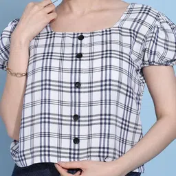 RAGHUVEER CREATION Checked Puff Sleeve Crop Top image 3