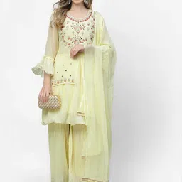 TS LIFESTYLE Women Floral Regular Beads and Stones Kurta with Sharara & Dupatta image 2