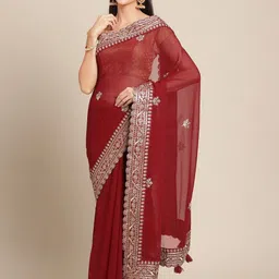 Anouk Floral Embroidered Poly Georgette Saree-picture-32