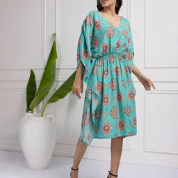 House of Kaftan Sorbet Dreams Women Printed V-Neck Kimono Sleeve Kaftan Dress-image-92