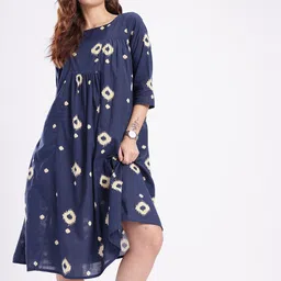 fusion by glitchez Geometric Printed Gathers A-Line Midi Dress image 5