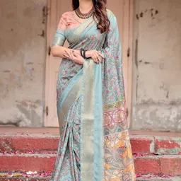 MAHARANI COUTURE Floral Printed Woven Design Zari Border Tussar Silk Saree image 5