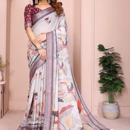 HERE&NOW Floral Zari Linen Blend Saree-picture-39