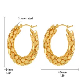 AQUASTREET 18K Gold Plated Waterproof Anti-Tarnish Fish Scale Chunky Hoop Earrings image 2