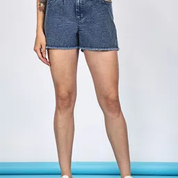 Mast & Harbour Women High-Rise Cotton Denim Shorts-picture-21