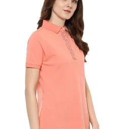 Moda Elementi Women Solid Polo Collar Cotton T-shirt image 2