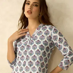 Eco Clothing Floral Printed Straight Pure Cotton Short Kurti image 2