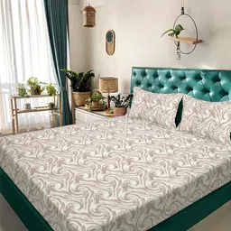 KLOTTHE Beige 300 TC King Bedsheet with 2 Pillow Covers-picture-32