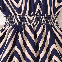 White World Girls Striped Flutter Sleeves Fit & Flare Dress image 2