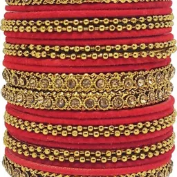 LLL FASHION Set Of 24 Red Glass Artificial Stones Bangle image 2