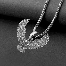 THE MEN GIFT Men Silver-Plated Eagle Bird Shaped Pendant With Chain-picture-33