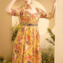 Antheaa Floral Print Chiffon Maxi Dress image 3