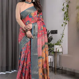 ALMAARI FASHION Floral Printed Pure Cotton Banarasi Saree-picture-31