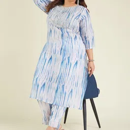 KALINI Women Dyed Regular Beads and Stones Kurta with Trousers image 5